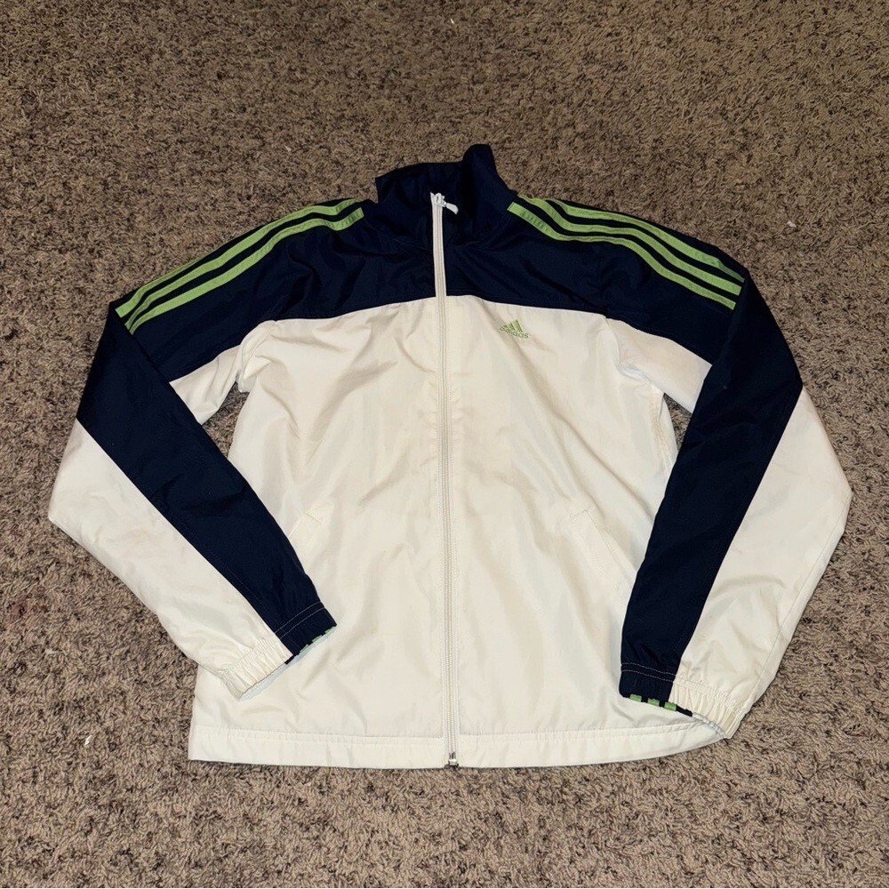 Vintage Adidas Windbreaker‎ Track Jacket White Blue Volt Women’s Size Small